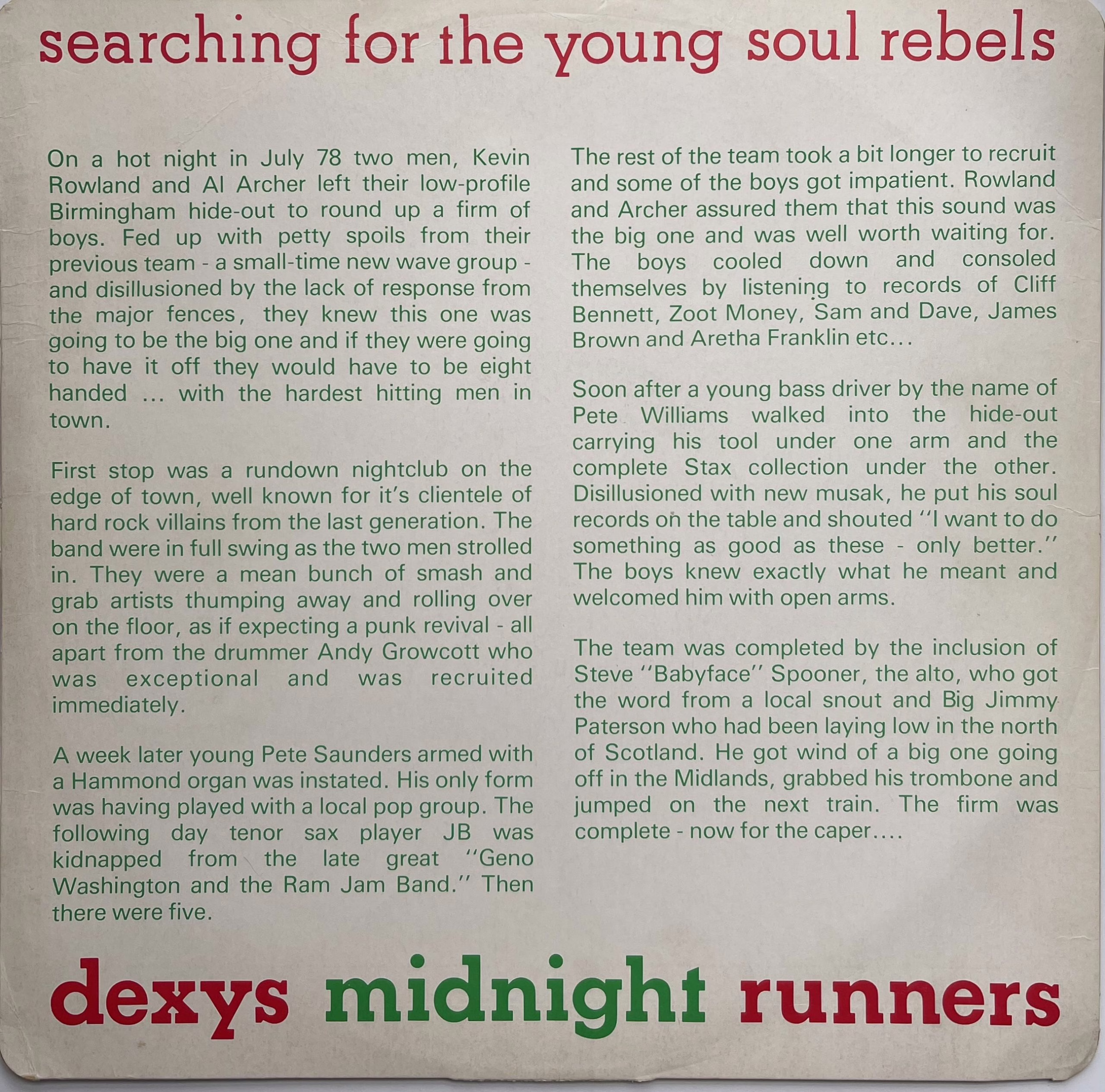 Dexys Midnight Runners β Searching For The Young Soul Rebels